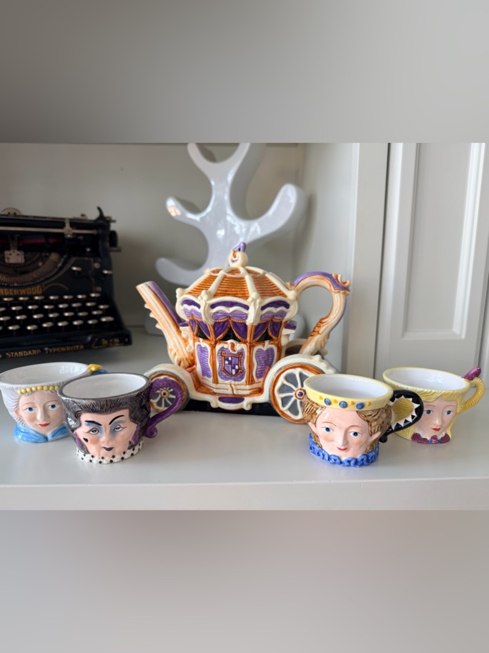 Vintage DEPT 56 Storybook Disney CINDERELLA Teapot & Teacups Set Ceramic X 5